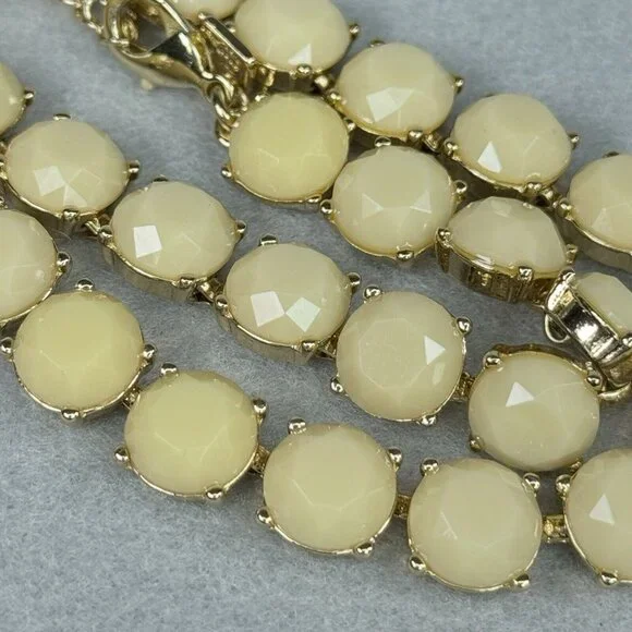 Banana Republic Beaded Statement Necklace Pale Honey Faceted Prong Set Gold Tone - Picture 2 of 8